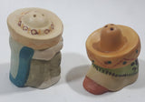 Vintage Mexican Men Sitting Covered with Sombreros Ceramic 2 1/2" and 2 3/4" Tall Salt and Pepper Shaker Set