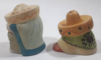 Vintage Mexican Men Sitting Covered with Sombreros Ceramic 2 1/2" and 2 3/4" Tall Salt and Pepper Shaker Set