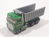 Vintage 1982 Hot Wheels Workhorses Ford Dump Truck Green with Grey Dump Box Die Cast Toy Car Vehicle Made in Hong Kong