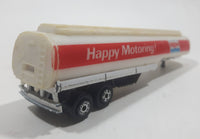 Vintage Yatming Exxon Happy Motoring! Semi Gas Petrol Tanker Trailer White and Red Die Cast Toy Car Vehicle Made in Hong Kong