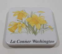La Conner Washington Yellow Flower Themed 2 1/4" x 2 1/4" Ceramic Fridge Magnet