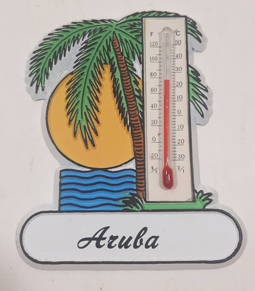 Aruba Palm Tree Ocean Sun Themed Thermometer 2 5/8" x 3 1/8" Rubber Fridge Magnet