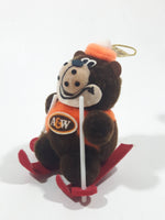 Vintage A&W Root Beer Bear Skiing with Red Skis 3 3/4" Tall Plush Stuffed Character Hanging Christmas Tree Ornament