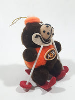 Vintage A&W Root Beer Bear Skiing with Red Skis 3 3/4" Tall Plush Stuffed Character Hanging Christmas Tree Ornament