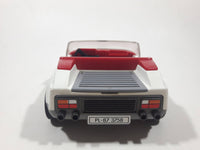 Vintage 1987 Geobra Playmobil 3758 GSL White Plastic Toy Sports Car Vehicle with Flip Up Head Lights and Opening Trunk Engine Bay