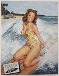 Rare Duke's Dolls Surf Club Hawaii Pinup Girl with Woody in Background 12" x 16" Tin Metal Sign