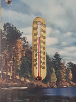 Vintage Craig's Furniture & Grocery Lintlaw Saskatchewan Canoe Lake Fishing Scene 7" x 9" Glass Covered Advertising Thermometer