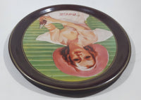 Vintage 1977 Reproduction of 1938 Coca Cola Calendar Girl Advertisement 10 1/2" x 12 3/4" Oval Shaped Tin Metal Beverage Serving Tray