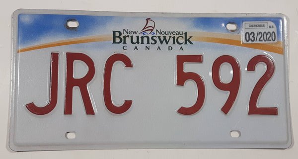 2020 New Brunswick Nouveau Canada Dark Red Letters White Vehicle License Plate JRC 592