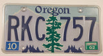 2002 Oregon Green Tree with Dark Blue Letters White Vehicle License Plate Tag RKC 757