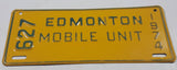 Rare Vintage 1974 Edmonton Mobile Unit Yellow 3 3/4" x 8 3/4" Vehicle License Plate Tag 627