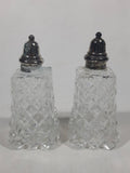 Vintage Eiffel Tower Shaped Silver Lidded Crystal Glass 3 7/8" Tall Salt and Pepper Shaker Set Made in Japan