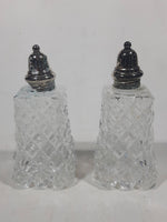 Vintage Eiffel Tower Shaped Silver Lidded Crystal Glass 3 7/8" Tall Salt and Pepper Shaker Set Made in Japan