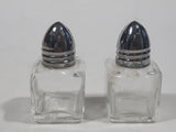Vintage Cube Shaped Metal Lid Small Glass 2 1/8" Tall Salt and Pepper Shaker Set