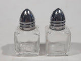 Vintage Cube Shaped Metal Lid Small Glass 2 1/8" Tall Salt and Pepper Shaker Set