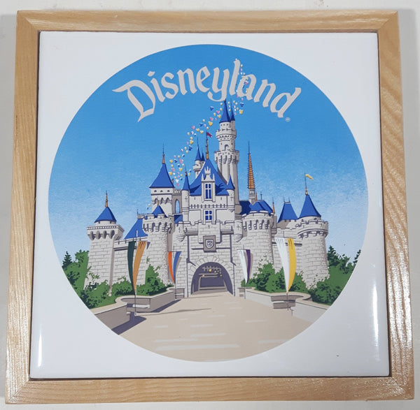 Disney Disneyland Castle Themed Wood Framed Ceramic Tile Trivet 6 3/4" x 6 3/4"