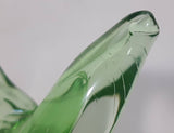Vintage Flowering Basket Ornate Curved Touching Handles 5 3/4" Tall Bright Green Art Glass Footed Candy Dish