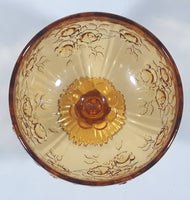 Vintage Fenton Cabbage Rose 6 1/4" Tall Embossed Amber Glass Pedestal Candy Dish