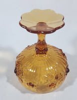 Vintage Fenton Cabbage Rose 6 1/4" Tall Embossed Amber Glass Pedestal Candy Dish