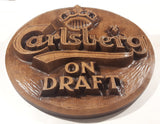 Vintage Carlsberg On Draft Faux Wood Carved Style Large 19 1/2" Diameter Pub Bar Sign