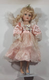 Pink Dress Porcelain Angel with Wings 17 1/2" Tall Doll with Stand
