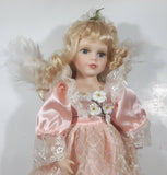 Pink Dress Porcelain Angel with Wings 17 1/2" Tall Doll with Stand