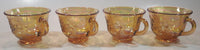 Set of 4 Vintage Indiana Carnival Glass Harvest Leaf Pattern Orange Amber Iridescent Rainbow Punch Bowl Cup