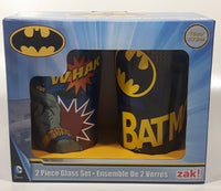2016 Zak! DC Comics Batman 2 Piece Glass Set 16 oz 473 mL 6" Tall Glass Cups New in Box