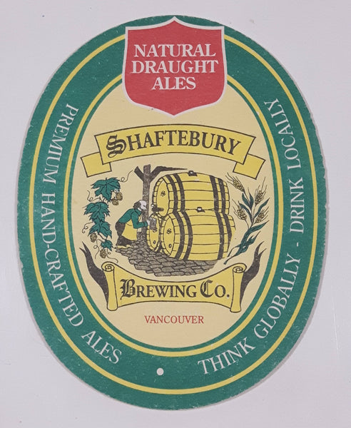 Shaftebury Brewing Co. Vancouver Natural Draught Ales Oval Shaped Paper Beverage Drink Coaster