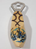 Vintage Holland Dutch Windmill Scene Wood Clog Shoe Metal Bottle Opener