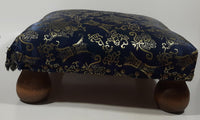 Antique Ottoman Empire Dark Royal Blue Chinese Coin Ornate Pattern Small Low Studded Footstool with Bulb Feet