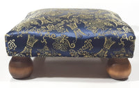 Antique Ottoman Empire Dark Royal Blue Chinese Coin Ornate Pattern Small Low Studded Footstool with Bulb Feet