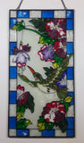 Beautifully Designed Hummingbird with Pink Flowers 8 1/4" x 16" Metal Framed Stained Painted Glass Window Pane Sun Catcher