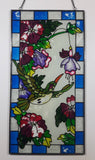 Beautifully Designed Hummingbird with Pink Flowers 8 1/4" x 16" Metal Framed Stained Painted Glass Window Pane Sun Catcher