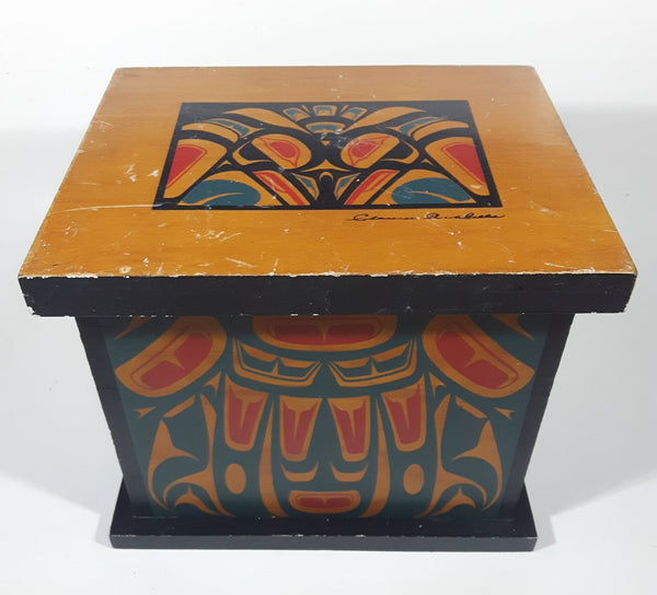 Vintage Clarence A. Wells Aboriginal Art Wood Box with Lid 8" Tall