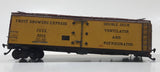 Vintage HO Scale Fruit Growers Express F.D.E.X. 9254 Reefer Box Car Yellow Wood and Metal Train Car Vehicle Missing One Set of Wheels