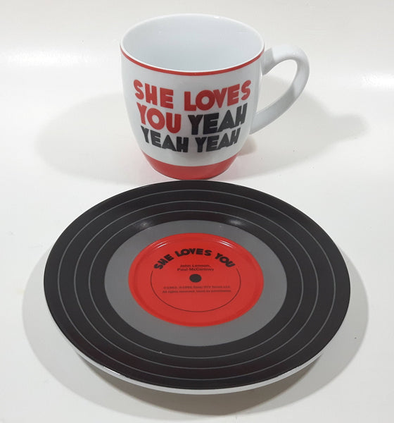 1991 Bluw She Loves You Yeah Yeah Yeah John Lennon, Paul McCartney Ceramic Tea Cup and Saucer Plate