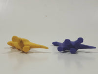 Set of 2 Toy Rubber Dinosaur Figures One Yellow One Purple