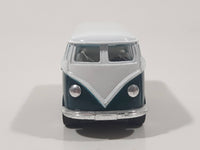 VW Volkswagen Bus White and Dark Green Pull Back Die Cast Toy Car Vehicle