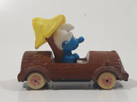 Vintage 1982 Ertl Peyo Smurf #3 Smurf-About Brown Log Die Cast Toy Car Vehicle