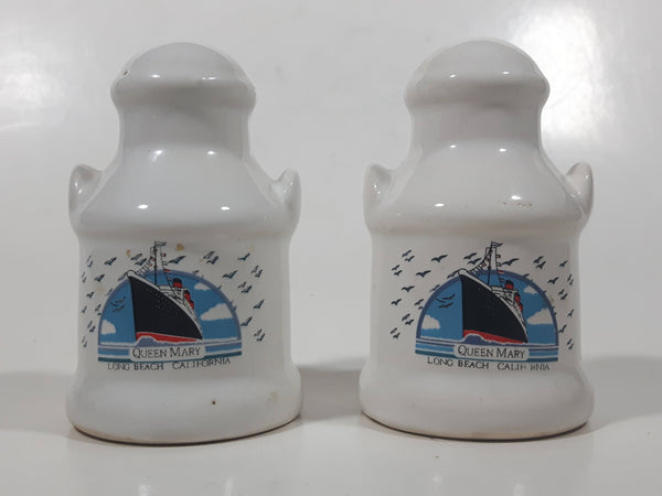 Vintage Queen Mary Long Beach California 3 1/8" Tall Ceramic Salt and Pepper Shakers Set