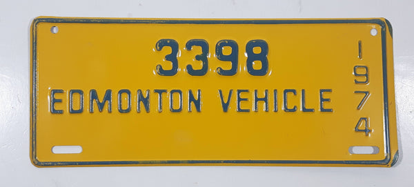 Rare Vintage 1974 Edmonton Mobile Unit Yellow 3 3/4" x 8 3/4" Vehicle License Plate Tag 3398