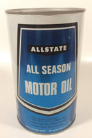Vintage Simpsons Sears Allstate All Season Motor Oil 1 Quart 1.13 Litres SAE 10W-30 Blue and White Metal Oil Can FULL