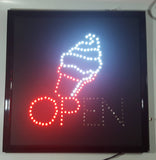 Ice Cream OPEN Light Up 19" x 19" Animated Sign Missing Side Button