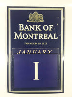 Rare Vintage Bank of Montreal Founded in 1817 Dark Blue Promotional 12" x 18" Perpetual Calendar Tin Metal Sign