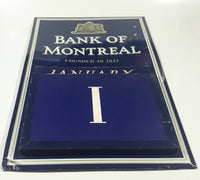 Rare Vintage Bank of Montreal Founded in 1817 Dark Blue Promotional 12" x 18" Perpetual Calendar Tin Metal Sign
