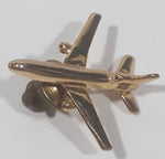 Airplane Plane Jumbo Passenger Jet Shaped Gold Tone Metal Pin