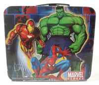 2010 Marvel Heroes The Incredible Hulk Iron Man Spider-Man Black Tin Metal Lunch Box