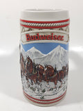 1985 Budweiser Holiday Stein Collection "A" Series "The hitch journeying through snow-capped mountains on a crisp winter's morn." 6 3/8" Tall Ceramic Beer Stein Mug