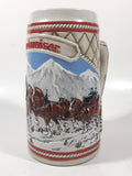 1985 Budweiser Holiday Stein Collection "A" Series "The hitch journeying through snow-capped mountains on a crisp winter's morn." 6 3/8" Tall Ceramic Beer Stein Mug